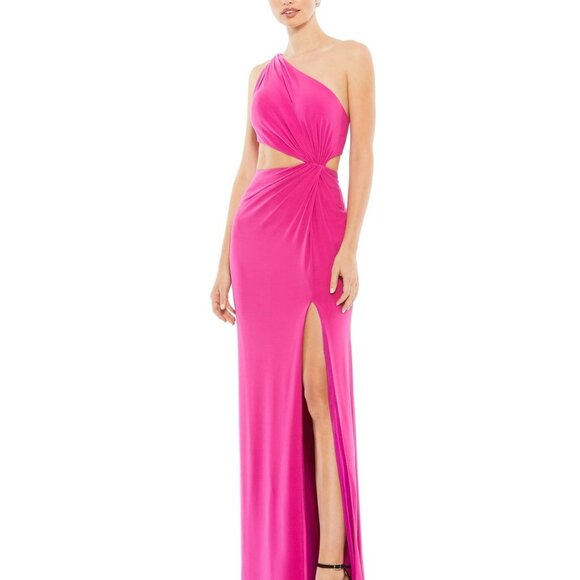 NWT‎ MAC DUGGAL One Shoulder Ruched Cut Out Jersey Gown Dress PINK  70244 - Picture 1 of 5